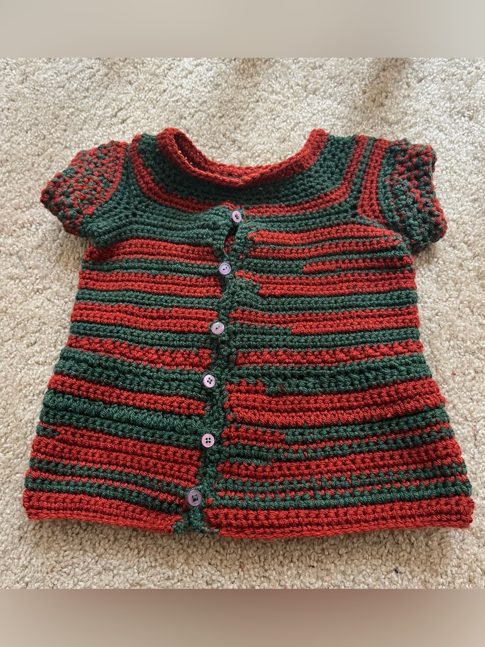 Handmade Crochet Christmas Dog Sweater – Red & Green Striped Holiday Pet Outfit